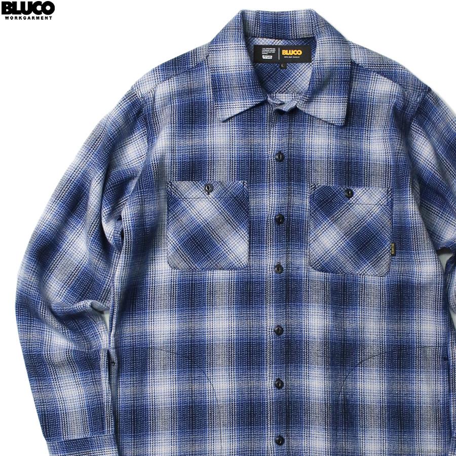 BLUCO（ブルコ） BLUCO OMBRE CHECK FLANNEL SHIRTS (BLUE) [145-11