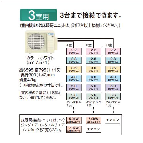 3M68ZV ダイキンハウジングエアコン システムマルチ 室外機 3室用 室内機の合計能力10.0kWまで ※室内機は別売です エアコン