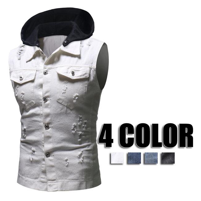 ベスト メンズ デニム ベスト フード付き カジュアル 人気 新品 カッコイイ メンズベスト デニムベスト 秋 秋服 メンズファッション 4色 Yrmj1042 クリップショップ 通販 Yahoo ショッピング