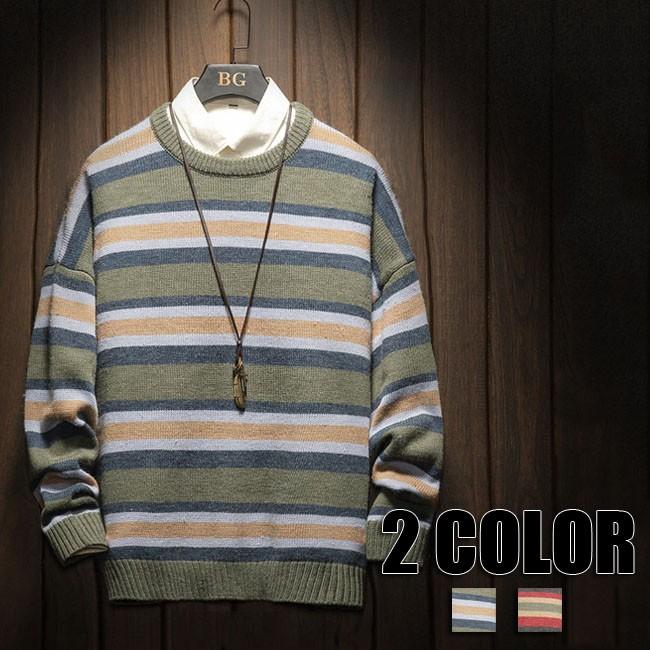 ニット メンズ ボーダー柄 ニット セーター ニット セーター 40代 ウィンターウェア ボーダー 秋物 冬物 メンズ 2色 Yrmy1198 クリップショップ 通販 Yahoo ショッピング