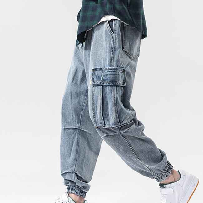 デニム ジーンズ メンズ カーゴ ワイド ボトムス 大きいサイズ 細身 春 夏 秋 冬 デニムパンツ アンクル 30代 40代 ンズファッション ブルー Yrnc1073 クリップショップ 通販 Yahoo ショッピング