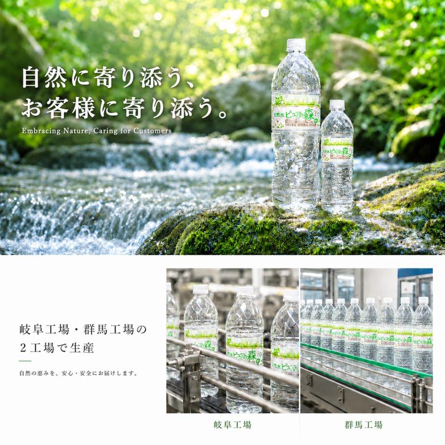 ラベルレス 国産 ミネラルウォーター ピュアの森 2000ml 6本×2箱 計12