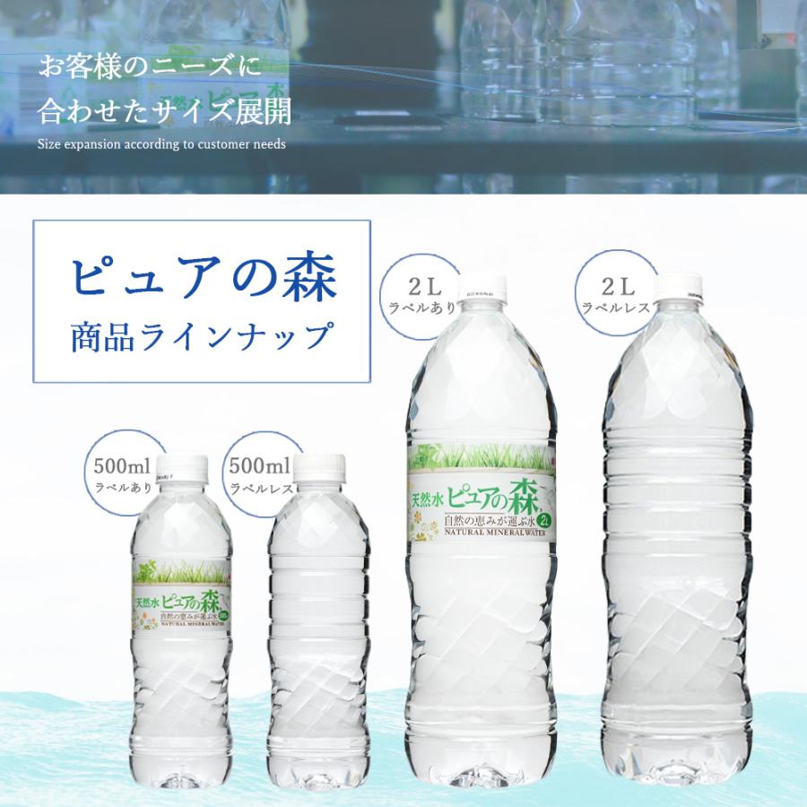 ラベルレス 国産 ミネラルウォーター ピュアの森 2000ml 6本×2箱 計12