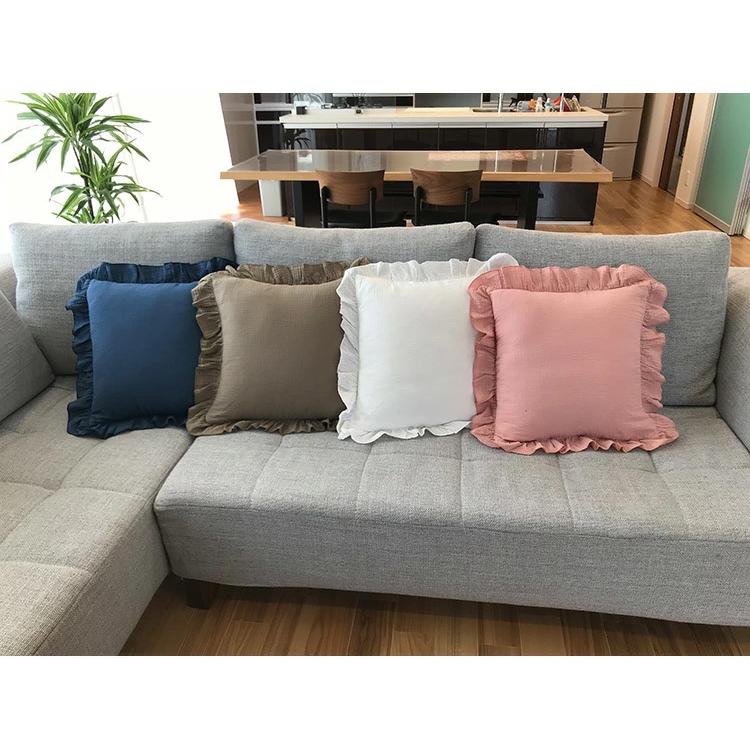 クッションカバー フリル 綿100％ Wガーゼ 洗える クッションカバー 45×45cm 無地 11色 背当て クッション　カバー おしゃれ 北欧 かわいい |  | 01