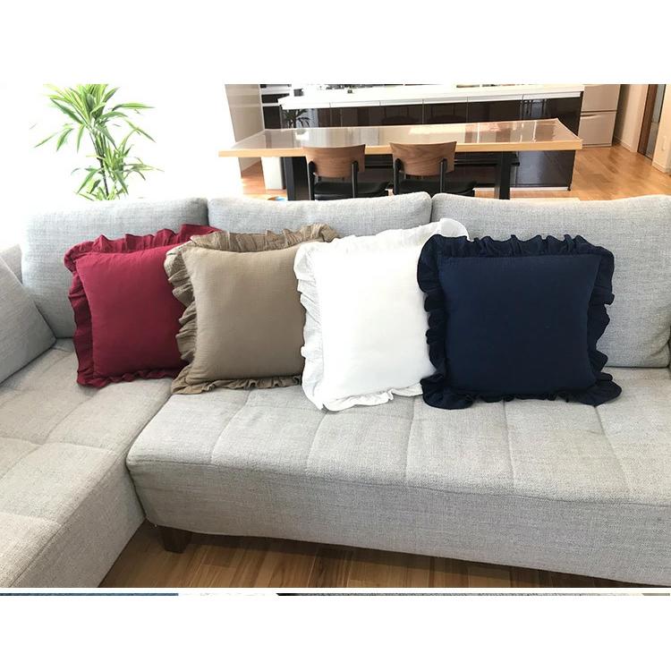 クッションカバー フリル 綿100％ Wガーゼ 洗える クッションカバー 45×45cm 無地 11色 背当て クッション　カバー おしゃれ 北欧 かわいい |  | 03