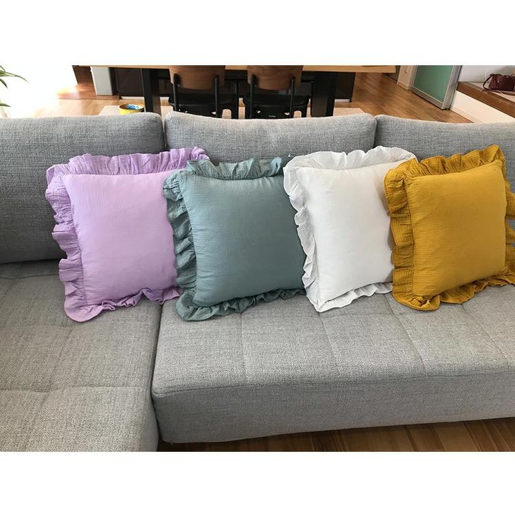 クッションカバー フリル 綿100％ Wガーゼ 洗える クッションカバー 45×45cm 無地 11色 背当て クッション　カバー おしゃれ 北欧 かわいい |  | 05