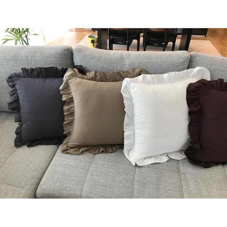 クッションカバー フリル 綿100％ Wガーゼ 洗える クッションカバー 45×45cm 無地 11色 背当て クッション　カバー おしゃれ 北欧 かわいい |  | 06