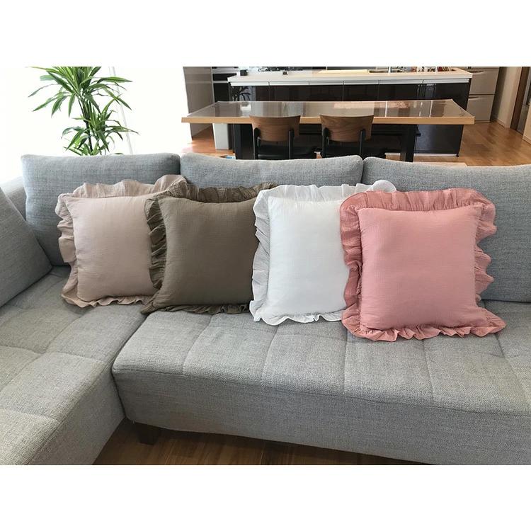 クッションカバー フリル 綿100％ Wガーゼ 洗える クッションカバー 45×45cm 無地 11色 背当て クッション　カバー おしゃれ 北欧 かわいい |  | 07