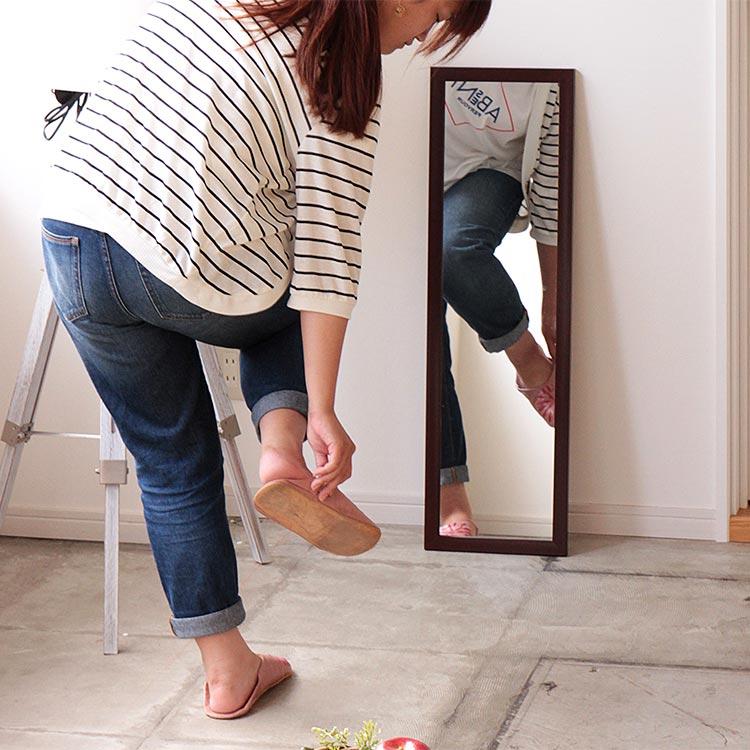 壁掛けミラー 90cm×27cm 全身 鏡 かがみ ミラー 姿見 全身鏡 壁掛け ウォールミラー 高さ90cm 幅27cm 鏡台 横掛け 横向き 北欧 かわいい おしゃれ | 不二貿易 | 04
