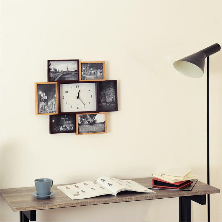 壁掛け時計 掛け時計 フォトフレーム 置き時計 木製 写真立て 写真 6枚 雑貨 インテリア 北欧  プレゼント オシャレ おしゃれ ビット・セブン クリスマス | ブランド登録なし