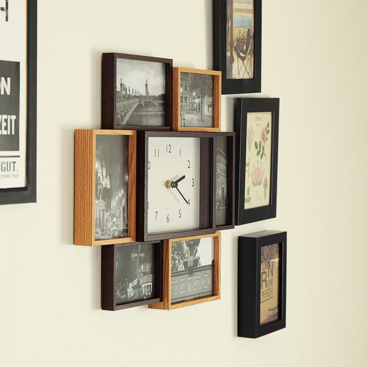 壁掛け時計 掛け時計 フォトフレーム 置き時計 木製 写真立て 写真 6枚 雑貨 インテリア 北欧  プレゼント オシャレ おしゃれ ビット・セブン クリスマス | ブランド登録なし | 06
