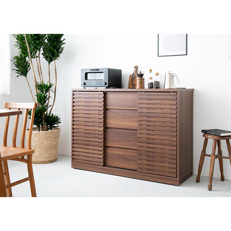 チェスト 120cm幅 キャスター コンセント 2口 キャビネット 食器棚 引出し 引き戸収納 引き出し 収納 木製 スリム 北欧 ルーバー おしゃれ 格子状 シンプル | ブランド登録なし | 11