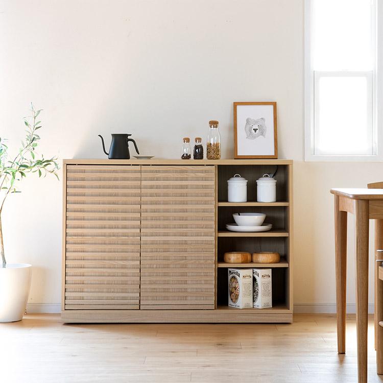 チェスト 120cm幅 キャスター コンセント 2口 キャビネット 食器棚 引出し 引き戸収納 引き出し 収納 木製 スリム 北欧 ルーバー おしゃれ 格子状 シンプル | ブランド登録なし | 13