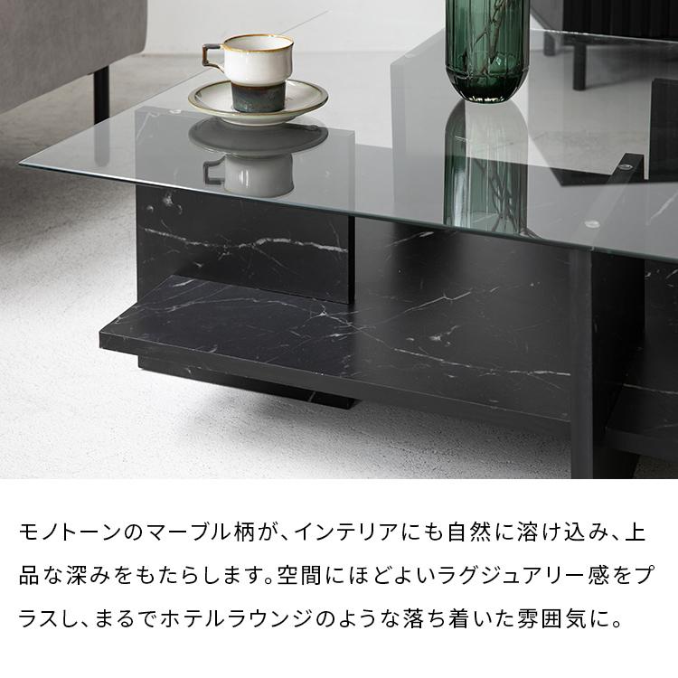 ガラス天板センターテーブル おしゃれ リビングテーブル 家具  ガラス天板 収納付き ローテーブル 大理石柄 正方形 一人暮らし 高級感 モダン 黒 |  | 10