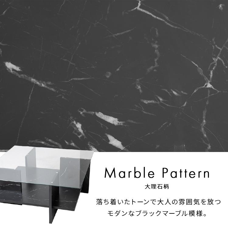 ガラス天板センターテーブル おしゃれ リビングテーブル 家具  ガラス天板 収納付き ローテーブル 大理石柄 正方形 一人暮らし 高級感 モダン 黒 |  | 18