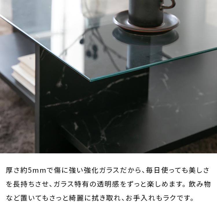 ガラス天板センターテーブル おしゃれ リビングテーブル 家具  ガラス天板 収納付き ローテーブル 大理石柄 正方形 一人暮らし 高級感 モダン 黒 |  | 08