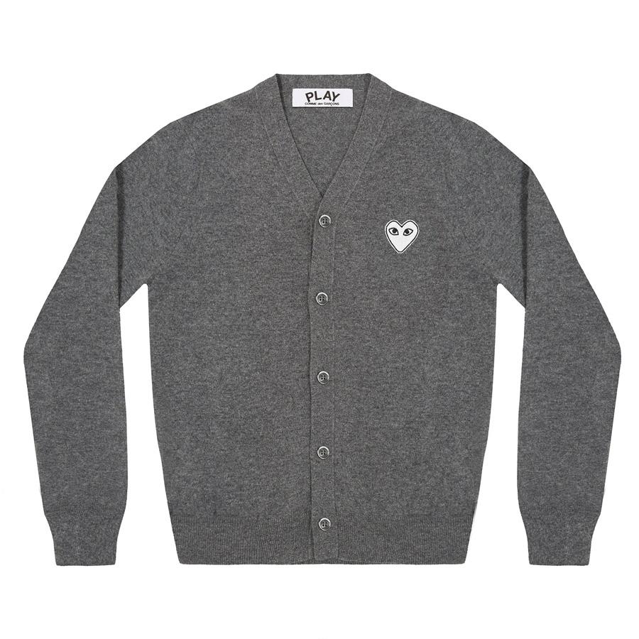 PLAY COMME DES GARÇONS Vネックカーディガン グレー　M PLAY COMME des GARCONS プレイ コム デ ギャルソン Vネック