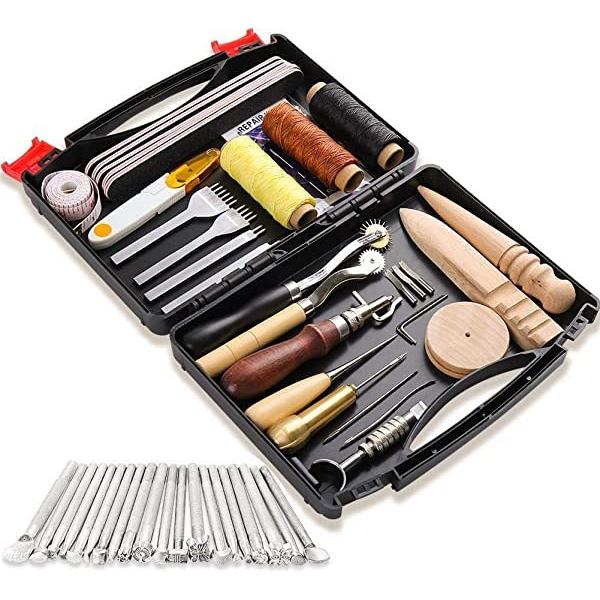 レザークラフト 工具 セット 初心者 キット レザーツール 手縫い 革工具セット カービング 刻印セット 菱目打ち ステッチンググ 今季一番