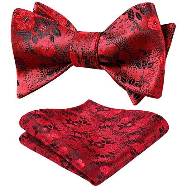 赤 蝶ネクタイメンズ 結婚式 花柄 手結び蝶ネクタイ チーフ セット おしゃれ ボウタイ シルク 蝶ネクタイ ブランド プレゼント 人気新品