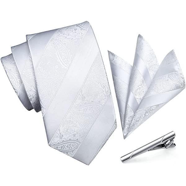 ネクタイ 白 結婚式 チーフ メンズ ビジネス ハンカチ おしゃれ ネクタイネ 3点セット クリップ 高級 礼服 セット 早割クーポン