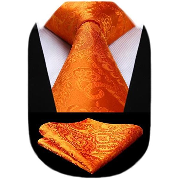 オレンジ ネクタイ チーフ セット メンズ おしゃれ ペイズリー柄 結婚式 二次会 入学式 卒業式 派手プレゼント うのにもお得な情報満載