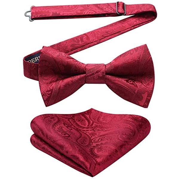 赤 蝶ネクタイ メンズ ワンタッチ 蝶ネクタイチーフ セット ペイズリー柄 ボウタイ 結婚式 簡単着脱 調節可能 Sale 57 Off
