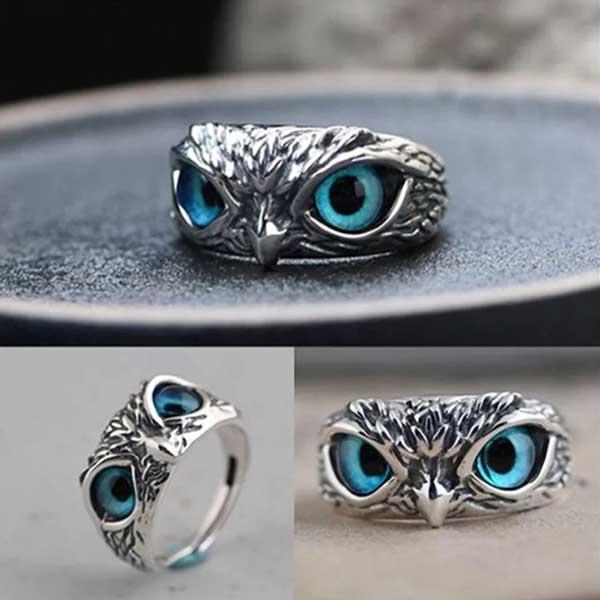 X208 幸運の鳥 フクロウリング 指輪 シルバー ブルー X208 幸運の鳥 フクロウリング 指輪 シルバー ブルー