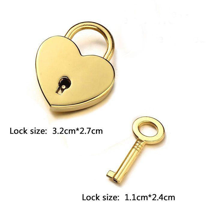 ハート型 南京錠 メタルロック ミニカギ付き アクセサリー 飾り