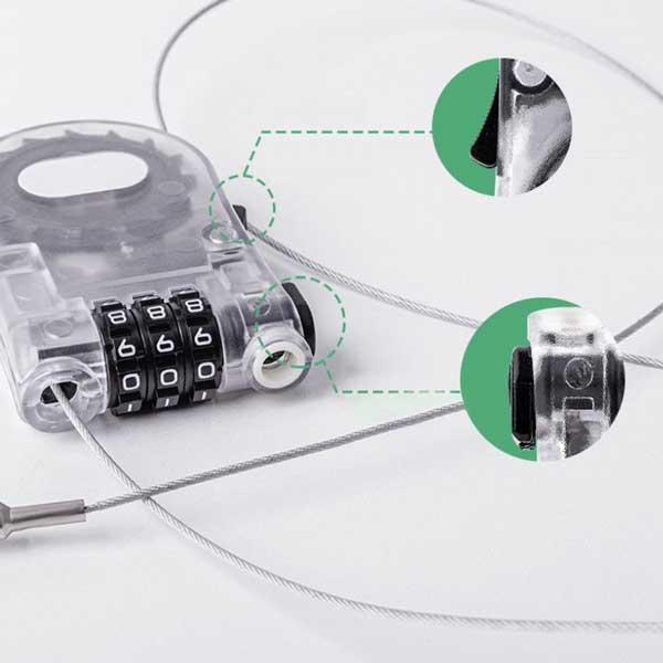 盗難防止 巻き取り式 セキュリティワイヤーケーブル クリア 1m 携帯