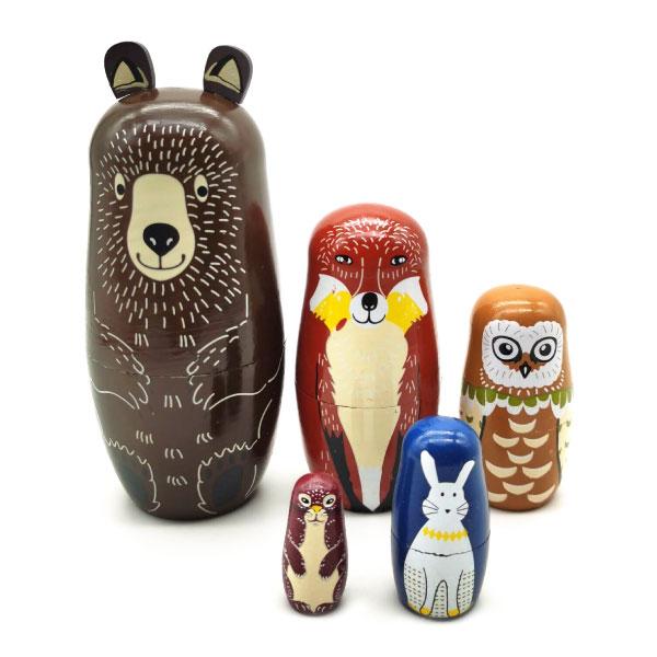 マトリョーシカ ロシア 5個 玄関 インテリア 雑貨 組 動物 人形 女の子