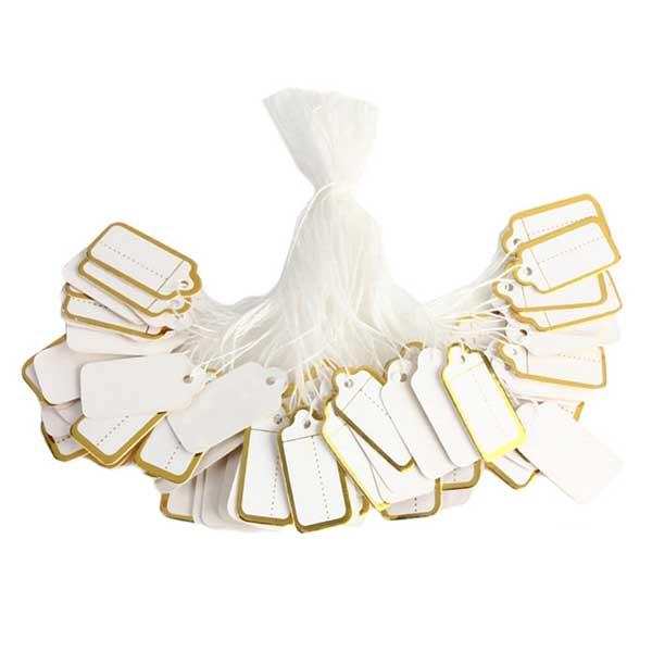 値札 タグ 100枚セット 糸付き 提札 プライスタグ ゴールドライン