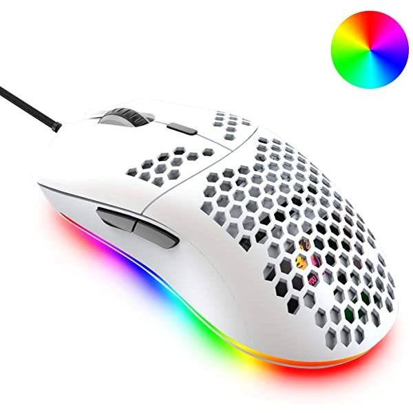 ゲーミングマウス 65g 軽量マウス光学式 RGB 26色LEDライト usb有線 プログラマブルドライバー 12000DPI 7鍵 6段調節可能 ハニカ...