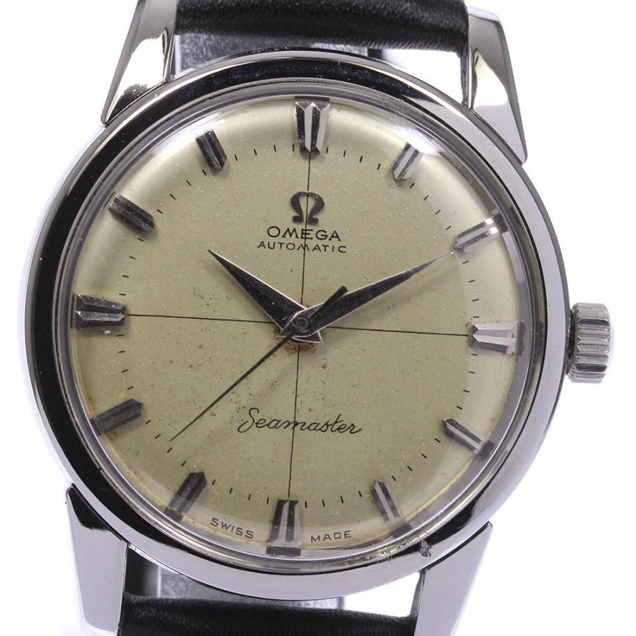 オメガ　ラウンド　cal.501 自動巻きメンズ腕時計　稼働品 OMEGA】 1950's オメガ ノンネーム ハニカム エイジングダイヤル