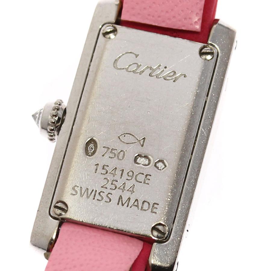 CARTIER カルティエ ラニエール タンク アロンジェSM WJ200338 腕時計
 K18ホワイトゴールド K18WG/アリゲーター/ダイヤモンドベゼル シルバー文字盤 クオーツ レディース【中古】【472】SJ Cartier - CARTIER カルティエ ラニエール タンク アロンジェSM