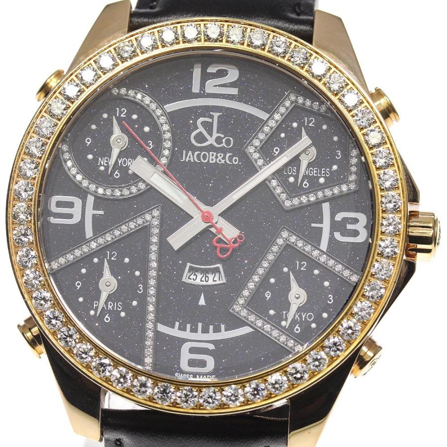 ジェイコブ JACOB&Co. 5タイムゾーン ダイヤベゼル 腕時計 クォーツ JACOB&CO ☆美品【JACOB&CO】ジェイコブ 5タイムゾーン ダイヤベゼル