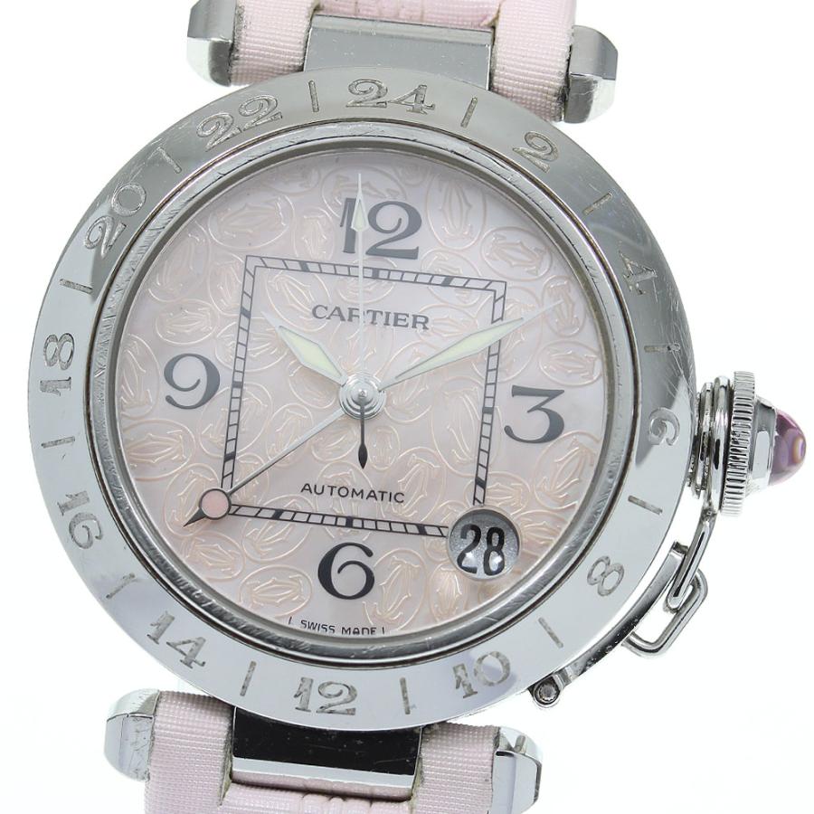 【本物保証】 新品同様 カルティエ CARTIER パシャC メリディアン GMT W3107099 クリスマス限定 ピンク文字盤 SS レザー 自動巻 35ミリ パシャC メリディアン GMT SS/革ベルト ピンクシェル文字盤 クリスマス