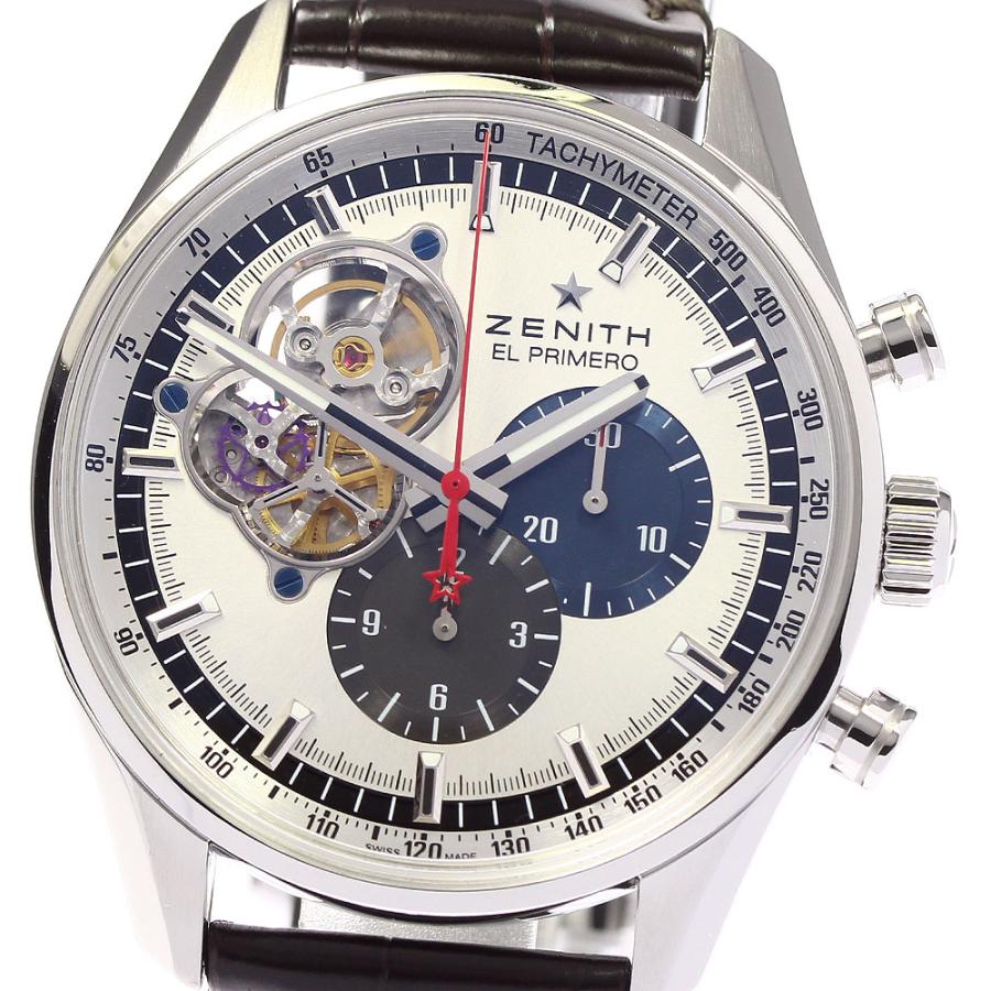 内部点検済 ZENITH ゼニス エルプリメロ クロノマスター オープン 03.2042.4061 クロノグラフ 100m防水 裏スケ 黒 ブラック SS ステンレス 純正尾錠 メンズ 自動巻き【6ヶ月保証】【腕時計】【中古】 ZENITH（ゼニス） ☆内箱付き【ZENITH】ゼニス エルプリメロ クロノ