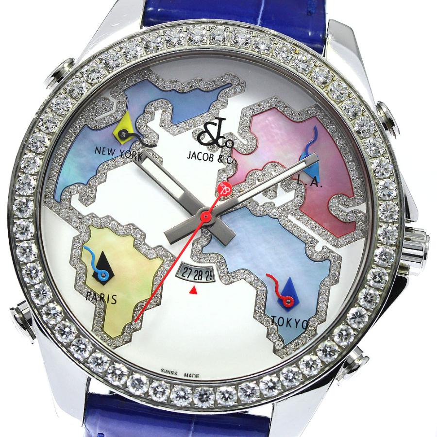 ジェイコブ JACOB&CO 5タイムゾーン ダイヤベゼル デイト クォーツ メンズ _743757 JACOB&CO（ジェイコブ） JACOB&CO 5タイムゾーン ダイヤベゼル デイト
