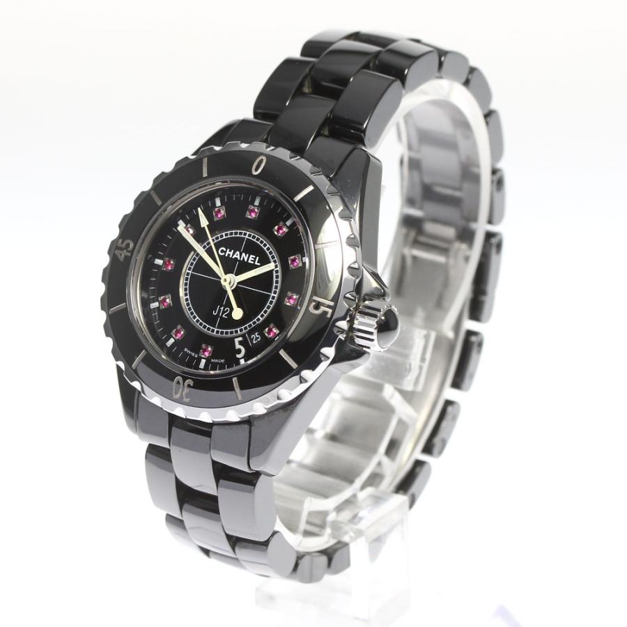 CHANEL J12 ルビー　34mm H1634 美品 CHANEL シャネル J12 H1634 12Pルビー 33ミリ クォーツ ブラック