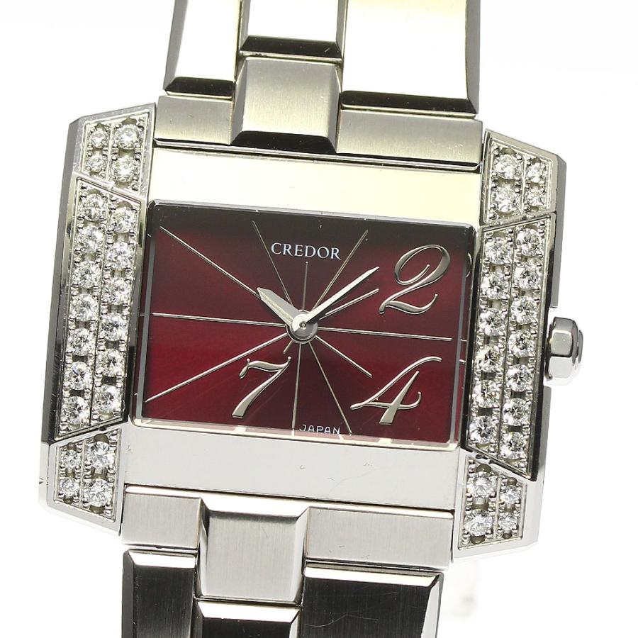 【SEIKO/セイコー】 クレドール ノード GSTE919(1E70-0BL0)  ダイヤベゼル 腕時計 ステンレススチール/ダイヤモンド クオーツ ボルドー文字盤 レディース【中古】【真子質店】【GD】【MoMiMa】 SEIKO（セイコー） SEIKO 1E70-0BL0/GSTE919 クレドール ダイヤベゼル