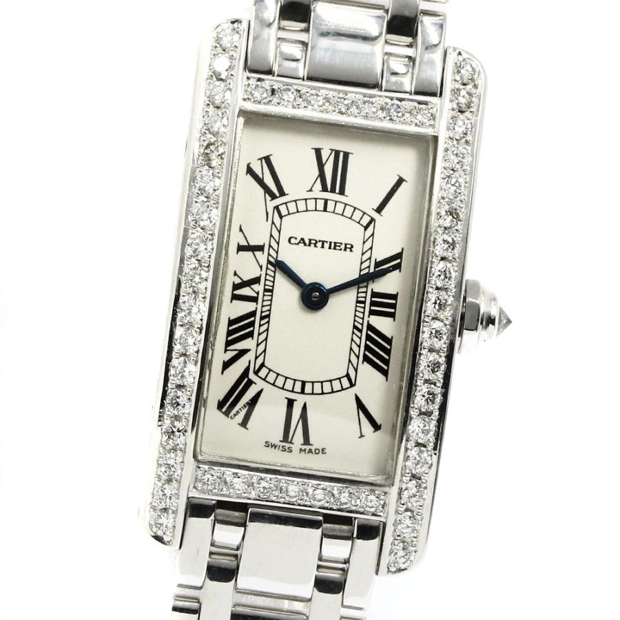 カルティエ CARTIER W2601956 タンクアメリカン SM K18WG アフターダイヤベゼル クォーツ レディース 箱付き_791191 Cartier（カルティエ） CARTIER W2601956 タンクアメリカン SM K18WG