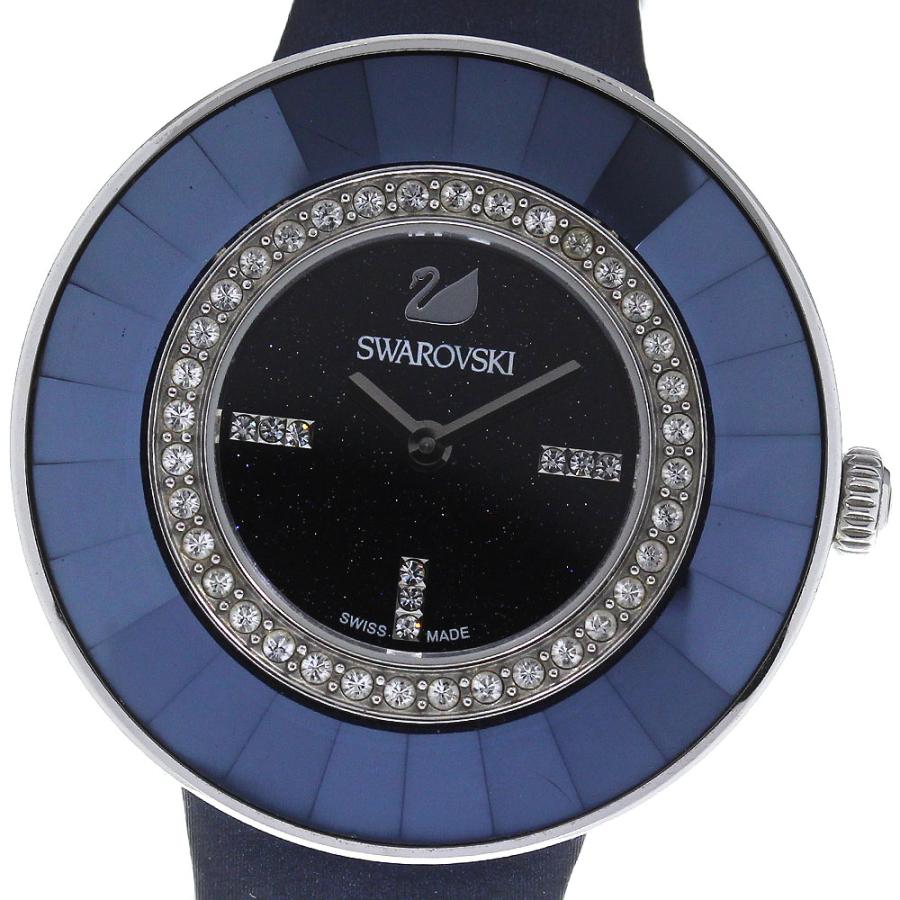 稼働品 SWAROVSKI スワロフスキー 腕時計 デイト パープル 箱付き