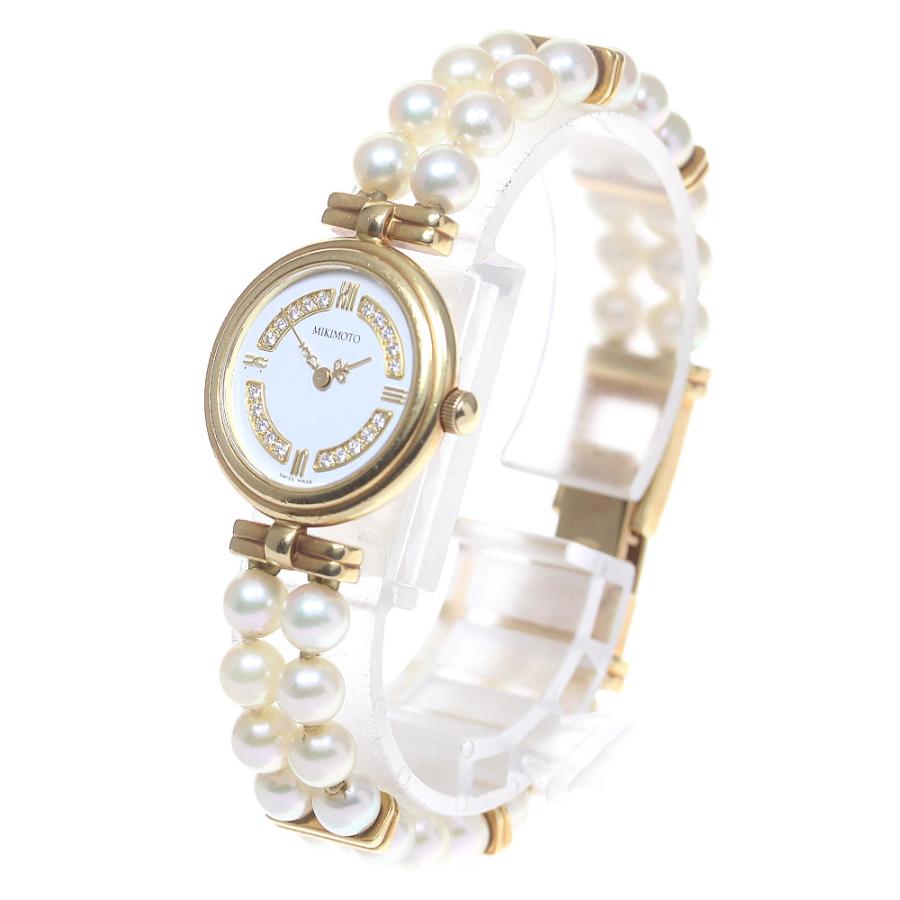 訳あり ミキモト MIKIMOTO 4N20-0941 2重パールウォッチ K18YG 