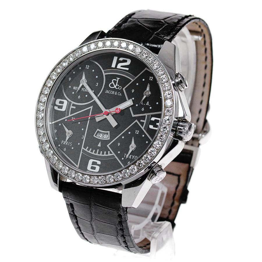 ジェイコブ JACOB&CO 5タイムゾーン ダイヤベゼル クォーツメンズ
