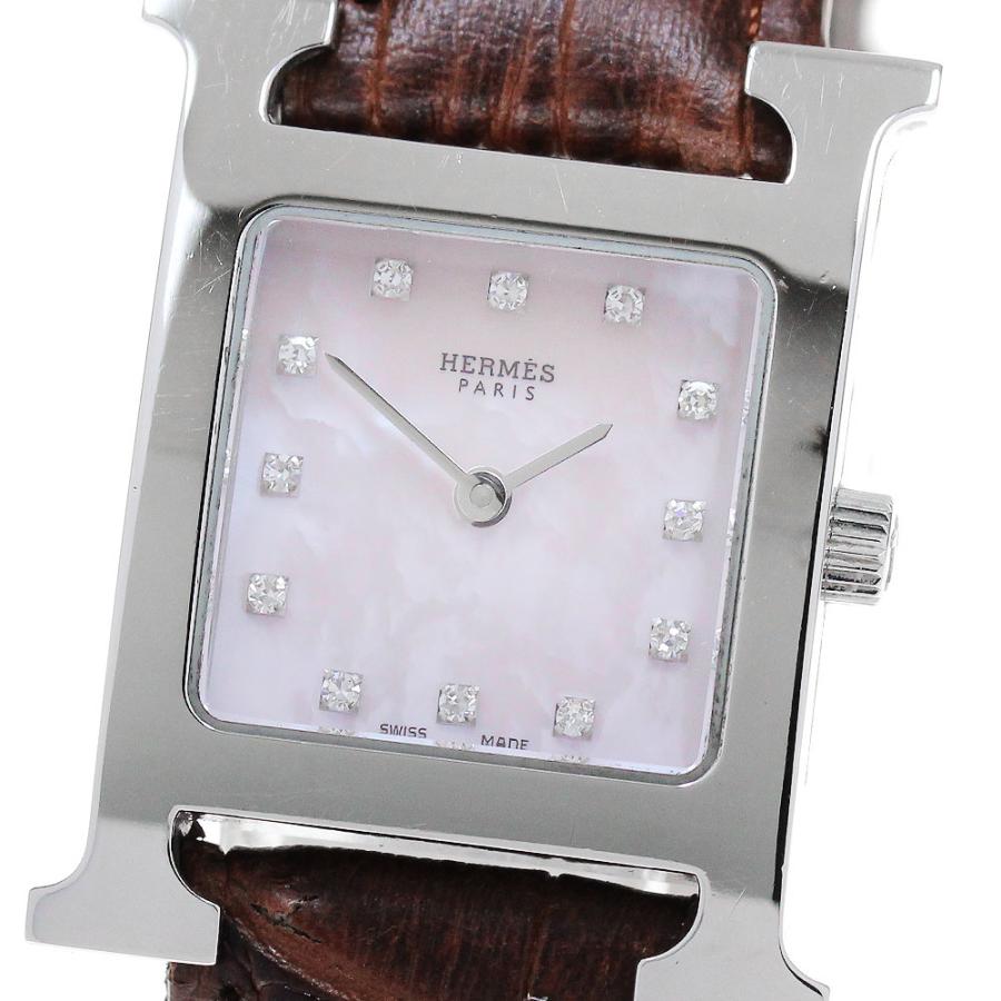 最終値下げ エルメス HERMES Hウォッチ ピンクシェル レディース