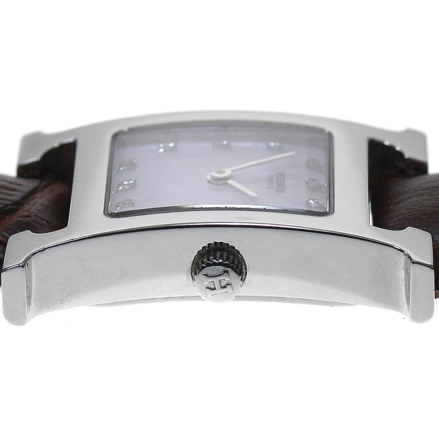HERMES エルメス HH1.210 Hウォッチ 12Pダイヤ ピンクシェル クォーツ 