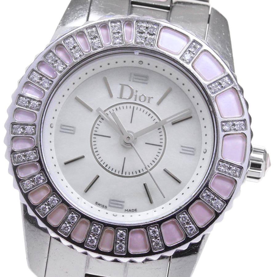 ディオール Dior CD112112 クリスタル ダイヤモンド クォーツ稼動品