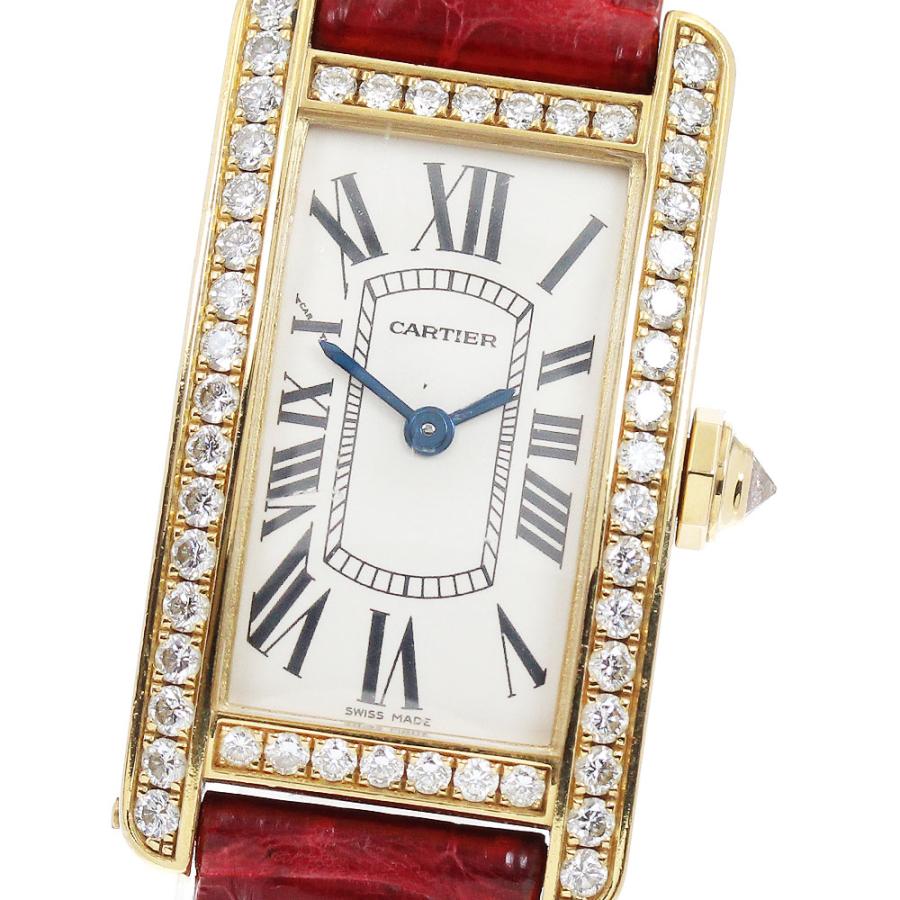 カルティエ CARTIER WB707231 タンクアメリカンSM K18YG ダイヤベゼル クォーツ レディース 良品 保証書付き_820953 Cartier（カルティエ） CARTIER WB707231 タンクアメリカンSM K18YG