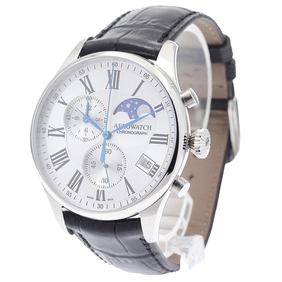 アエロウォッチ AEROWATCH A78990 クロノグラフ ムーンフェイズ クォーツ メンズ 美品 箱・保証書付き_881639【ev20】の画像