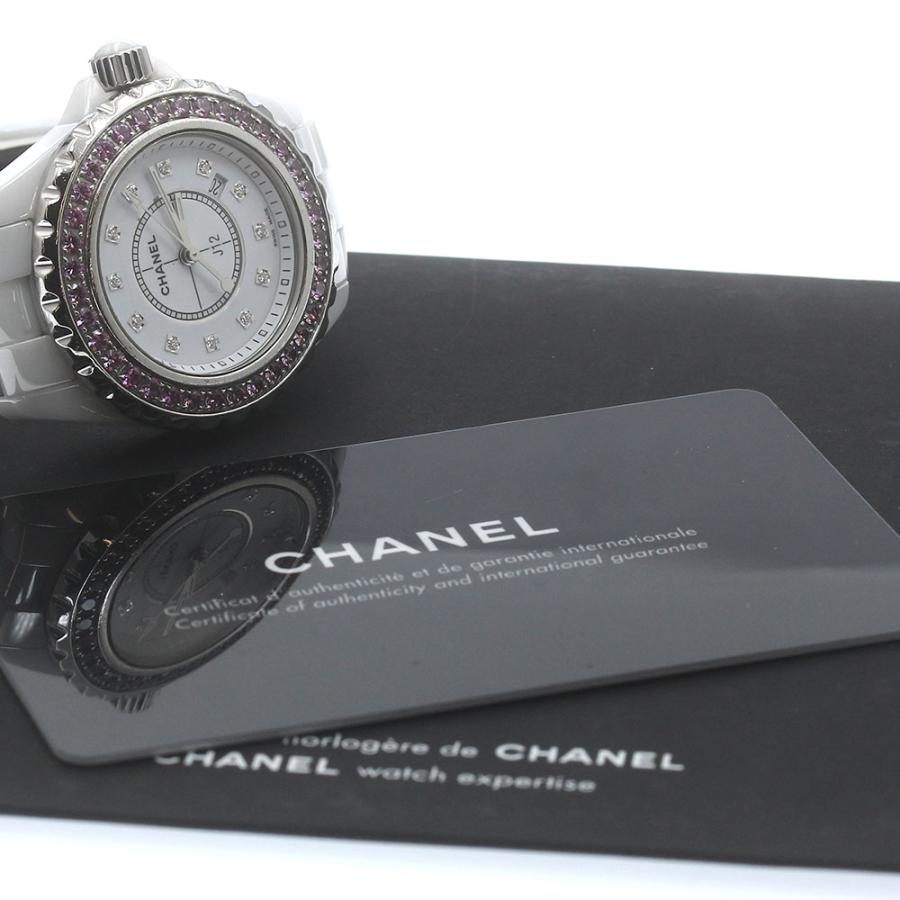 CHANEL シャネル H2010 J12 ピンクサファイアベゼル 白セラミック 12Pダイヤ クォーツ レディース 保証書付き_884494 ...